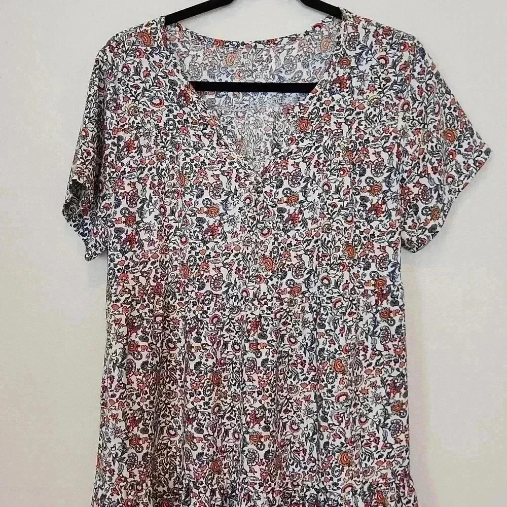 Hand-made Boho Tiered Ruffle Babydoll Floral Midi Dress Size L